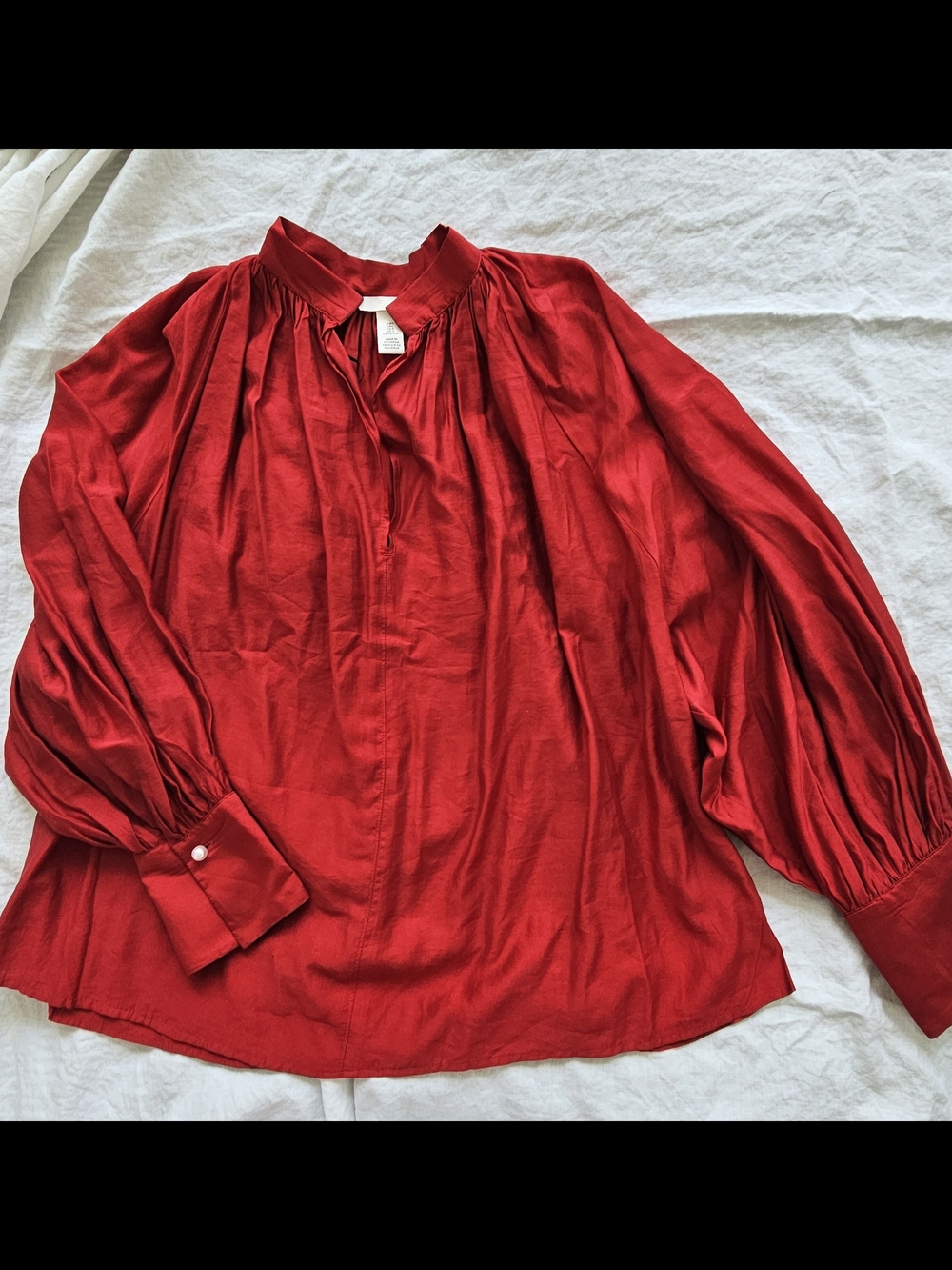 H&M Red Long-Sleeve Peasant Blouse Size L